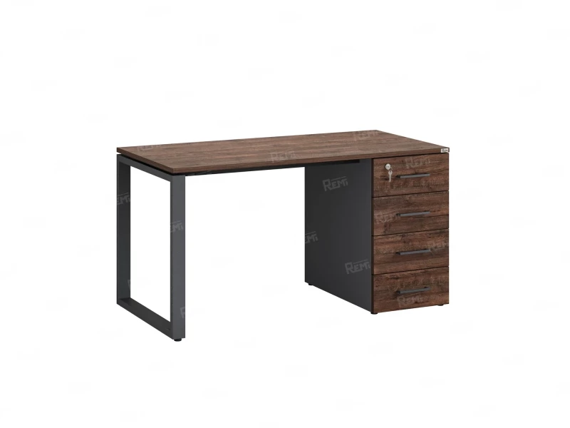 Стол прямой с тумбой на О-образных опоре, правый 1600x700x750 RM105-16x7 Дуб Апрельский шоколад/Серый