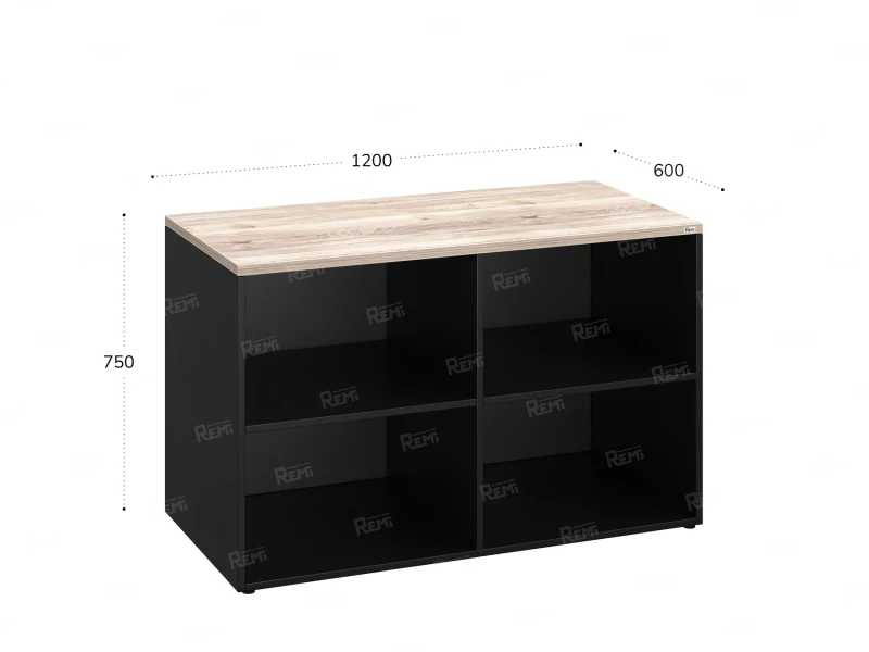 Стеллаж низкий, 4 ячейки 1200х600х750 RM146-12x6 Дуб Маувелла/Черный