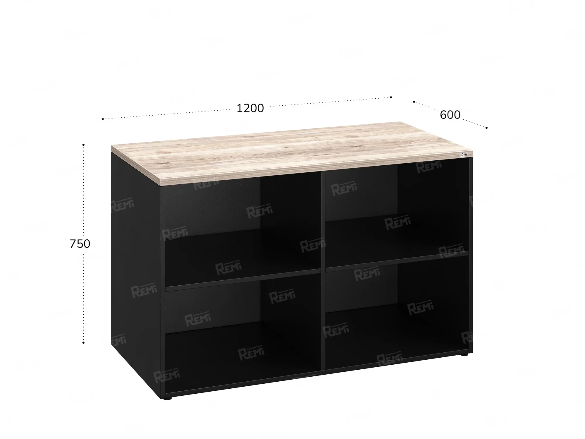 Стеллаж низкий, 4 ячейки 1200х600х750 RM146-12x6 Дуб Маувелла/Черный