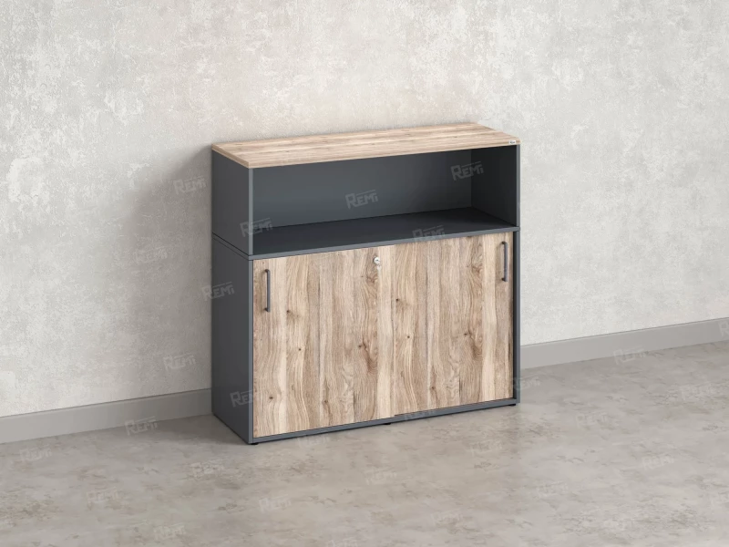 Низкий шкаф-купе, 2 полки с надстройкой, на регулируемых опорах 1200x420x1100 RM127-120x42 Дуб Маувелла/Серый