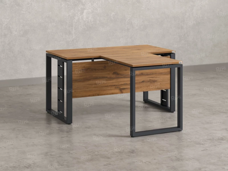 Стол с брифингом с парящей столешницей на О-образных опорах с экраном ЛДСП RM045-14x9 1400x2300x750 Дуб Юстус/Серый