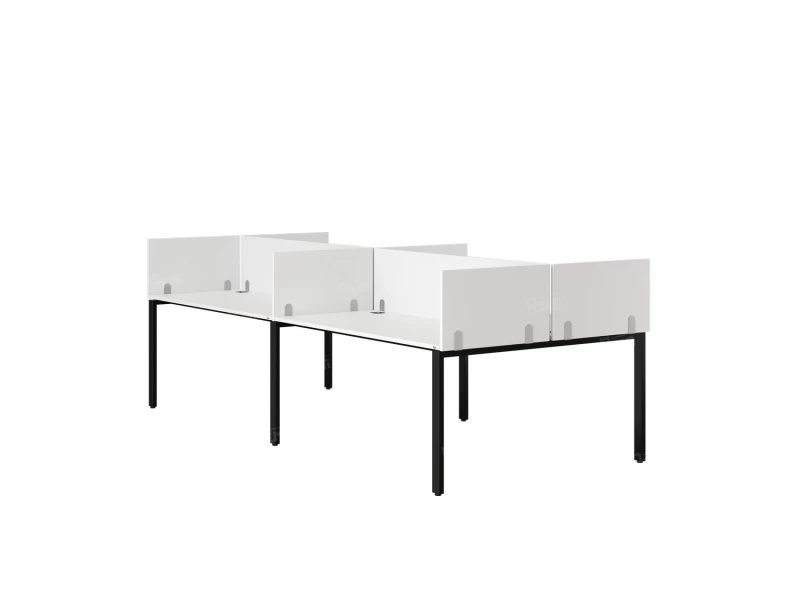 Бенч-система, 4 рабочих места, на П-образных опорах, 8 ЛДСП экранов 2800x1400x750 RM166-2-14x14 Белый/Черный