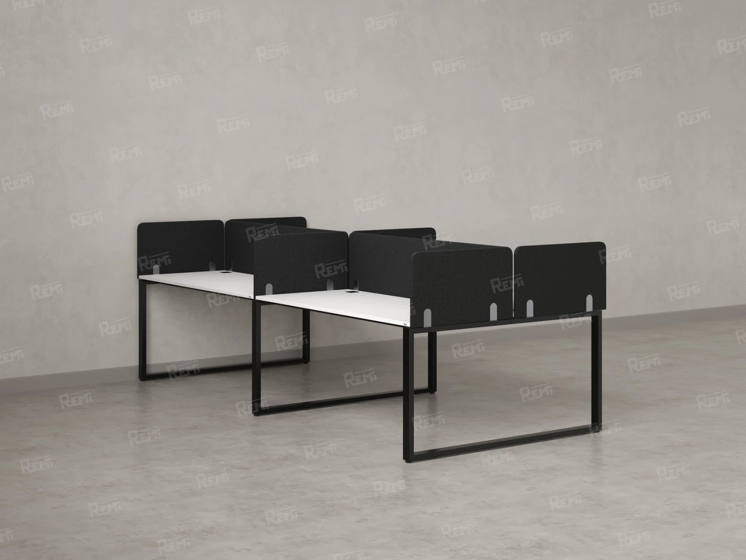 Бенч-система, 4 рабочих места, на О-образных опорах, 8 тканевых экранов 3600x1200x750 RM170-1-18x12 Белый/Черный