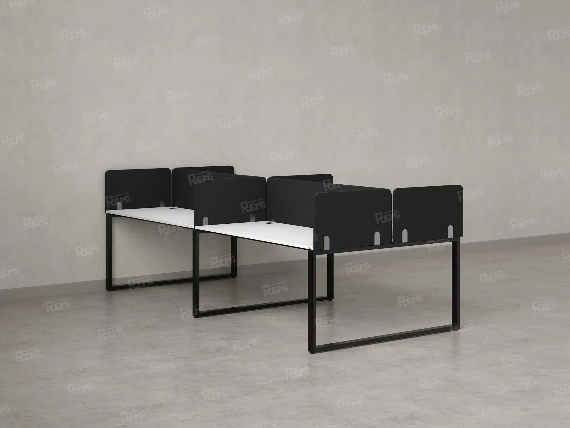 Бенч-система, 4 рабочих места, на О-образных опорах, 8 тканевых экранов 3600x1200x750 RM170-1-18x12 Белый/Черный