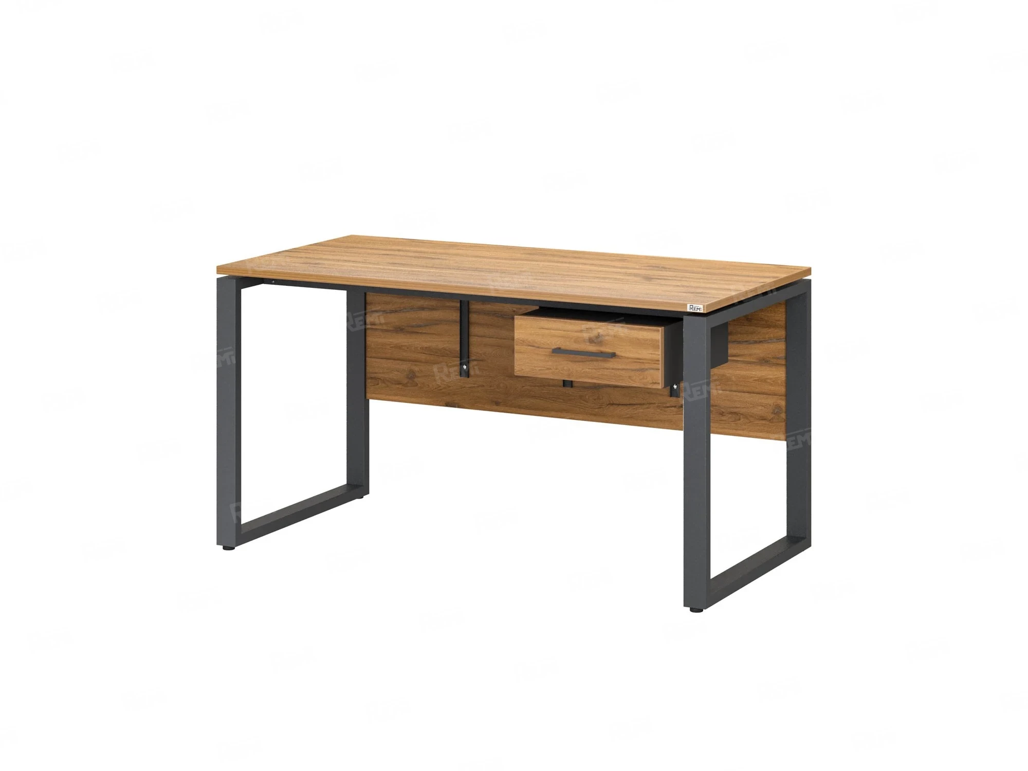 Стол прямой, подвесная тумба, ЛДСП экран, О-опора 1800x800x750 RM032-18x8 Дуб Юстус/Серый