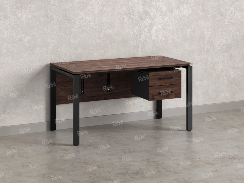 Стол прямой, подвесная тумба, ЛДСП экран, П-опора 1800x800x750 RM031-18x8 Дуб Апрельский шоколад/Черный