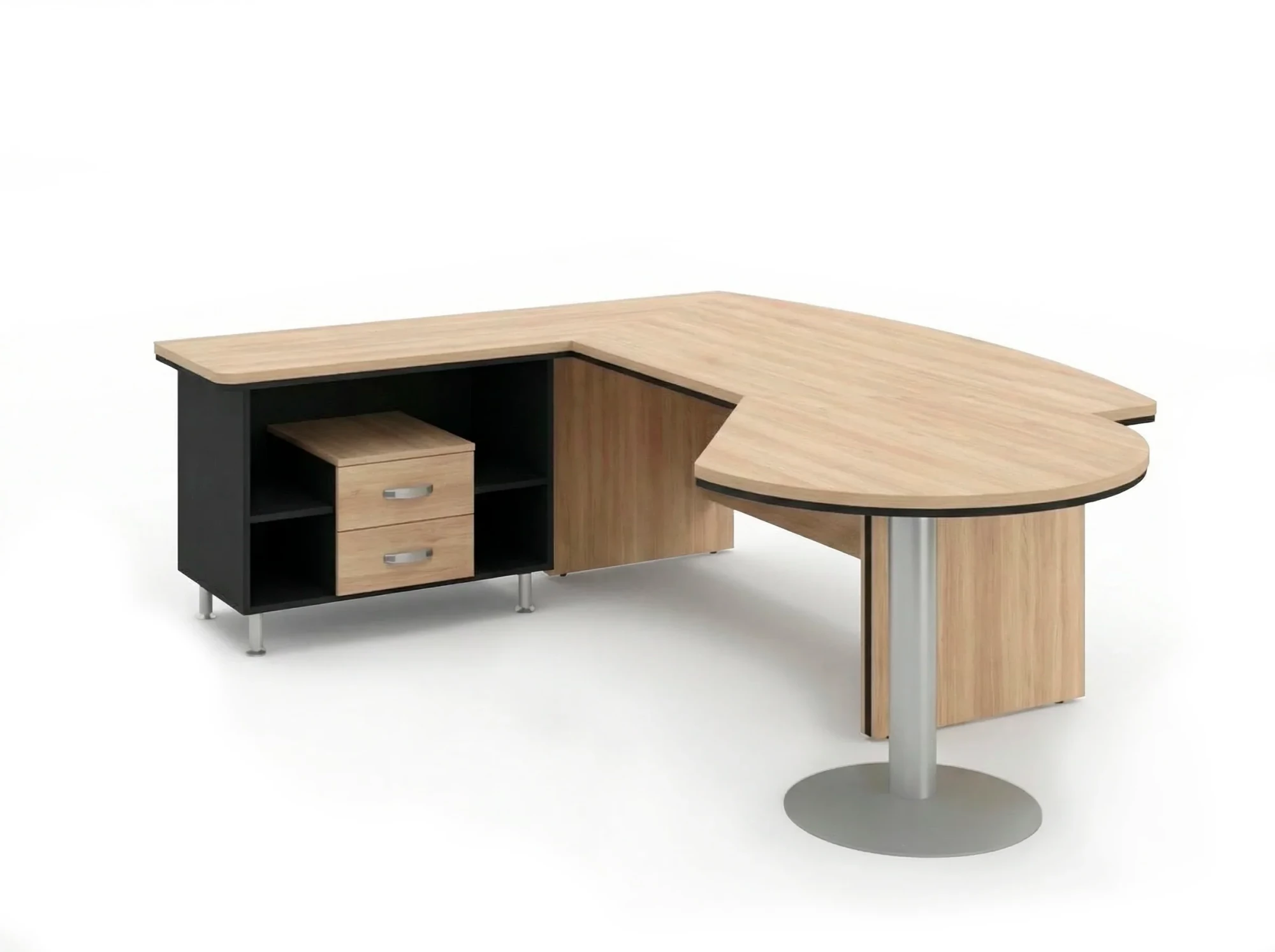 BRL RB072-235x200L Стол рук-ля L угловой с брифингом и тумбой 2 ящика 2350х2000х760 Акация/Черный