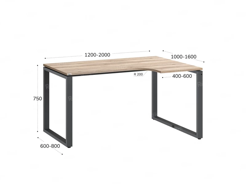 Стол угловой, О-опора, правый 1800x700/900x750, RM054-18x7-9 Дуб Маувелла/Серый