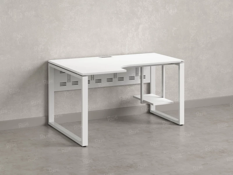 Стол угловой, экран металл, О-опора, левый 1600x900/1200x750, RM056-16x9-12 Белый/Белый