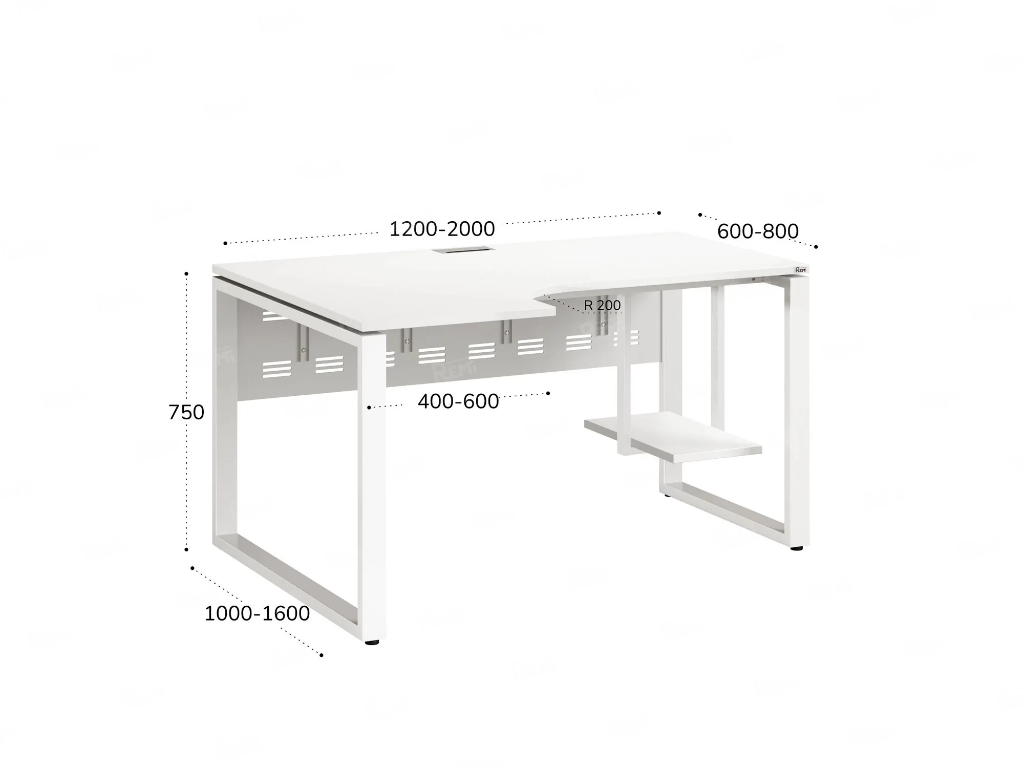 Стол угловой, экран металл, О-опора, левый 1600x900/1200x750, RM056-16x9-12 Белый/Белый