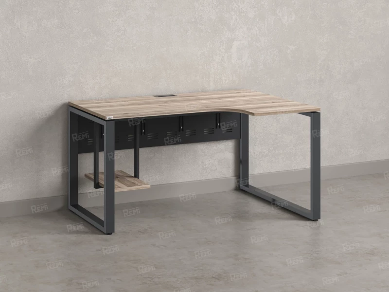 Стол угловой, экран металл, О-опора, правый 1400x700/900x750, RM057-14x7-9 Дуб Маувелла/Серый