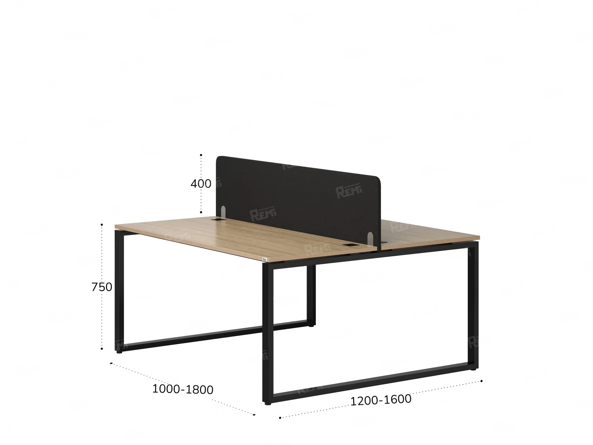 Бенч-система, 2 рабочих места, с одним тканевым экраном 1200x1200x750 RM169-1-12x12 Вяз Швейцарский светлый/Черный