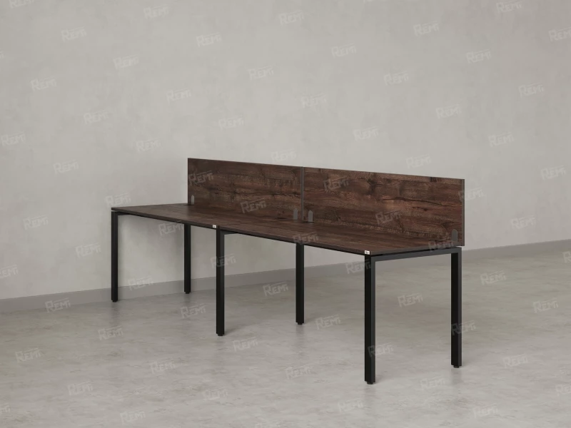 Бенч-система в 1 ряд, 2 рабочих места 2 ЛДСП экранов 2400x800x750 RM167-4-24x8 Дуб Апрельский шоколад/Черный