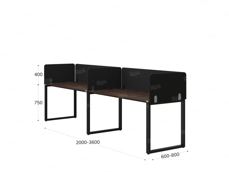 Бенч-система в 1 ряд, 2 рабочих места 5 тканевых экранов 3200x700x750 RM168-1-32x7 Дуб Апрельский шоколад/Черный