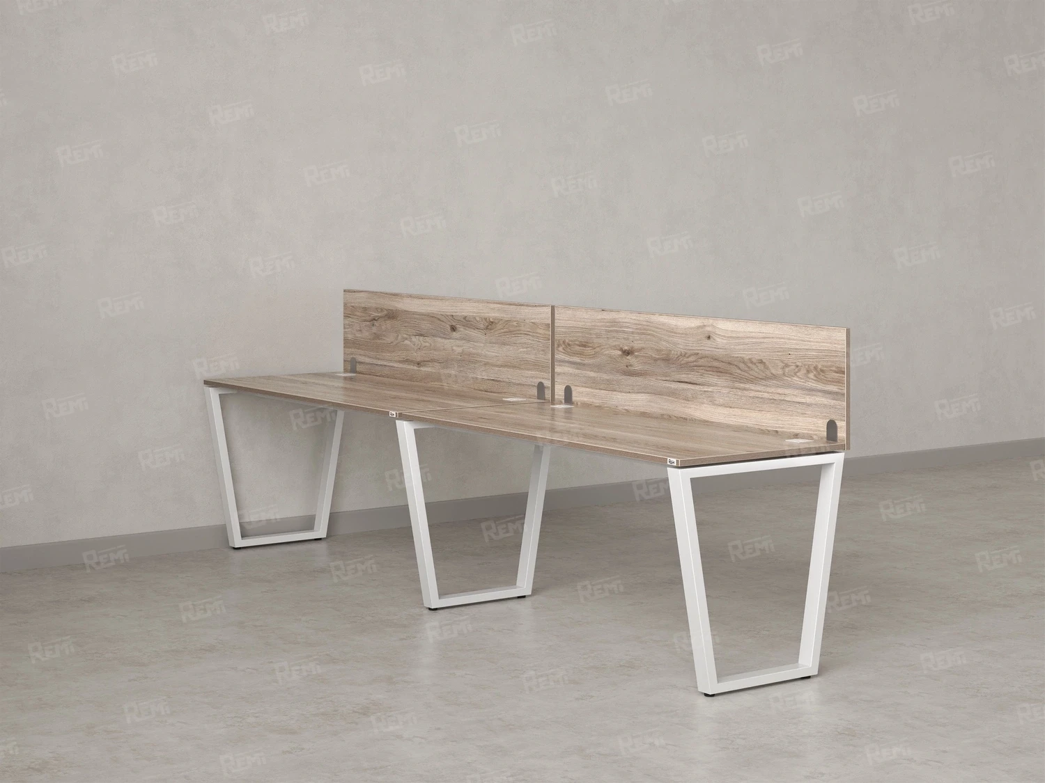 Бенч-система в 1 ряд, 2 рабочих места 2 ЛДСП экранов 2400x800x750 RM174-4-24x8 Дуб Маувелла/Белый