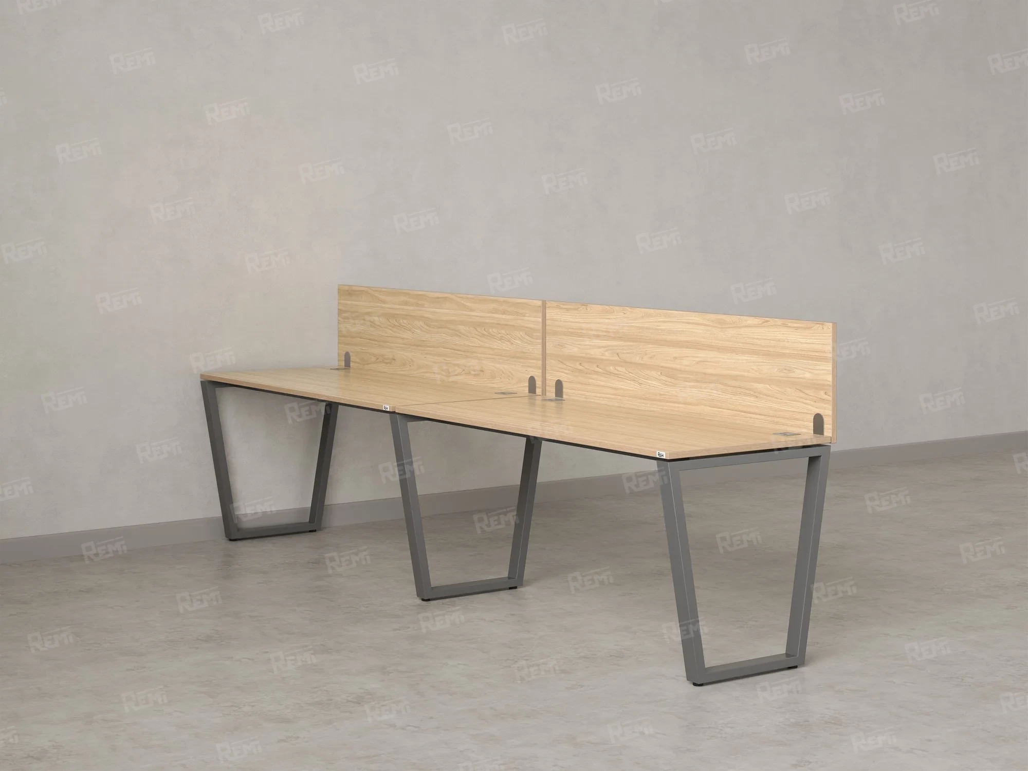 Бенч-система в 1 ряд, 2 рабочих места 2 ЛДСП экранов 3600x600x750 RM174-4-36x6 Вяз Швейцарский светлый/Серый