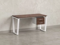 Стол прямой с подвесной тумбой 2 ящика, U-опора 2000x600x750 RM035-20x6 Дуб Апрельский шоколад/Белый