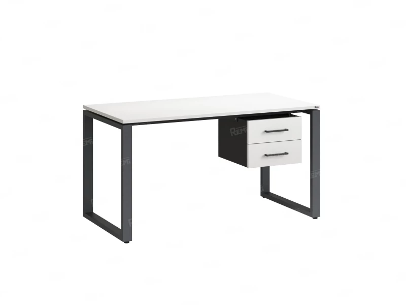 Стол прямой с подвесной тумбой 2 ящика, О-опора 2000x700x750 RM037-20x7 Белый/Серый