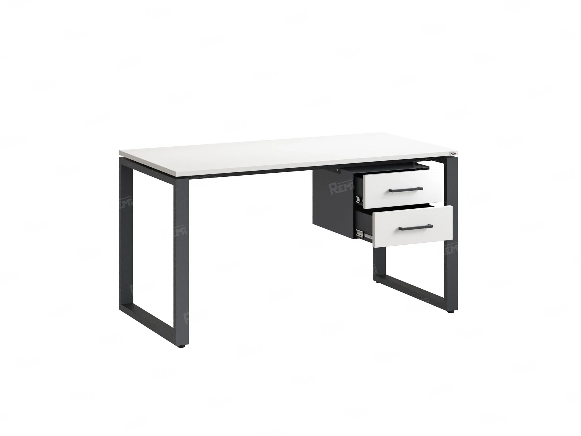 Стол прямой с подвесной тумбой 2 ящика, О-опора 2000x700x750 RM037-20x7 Белый/Серый