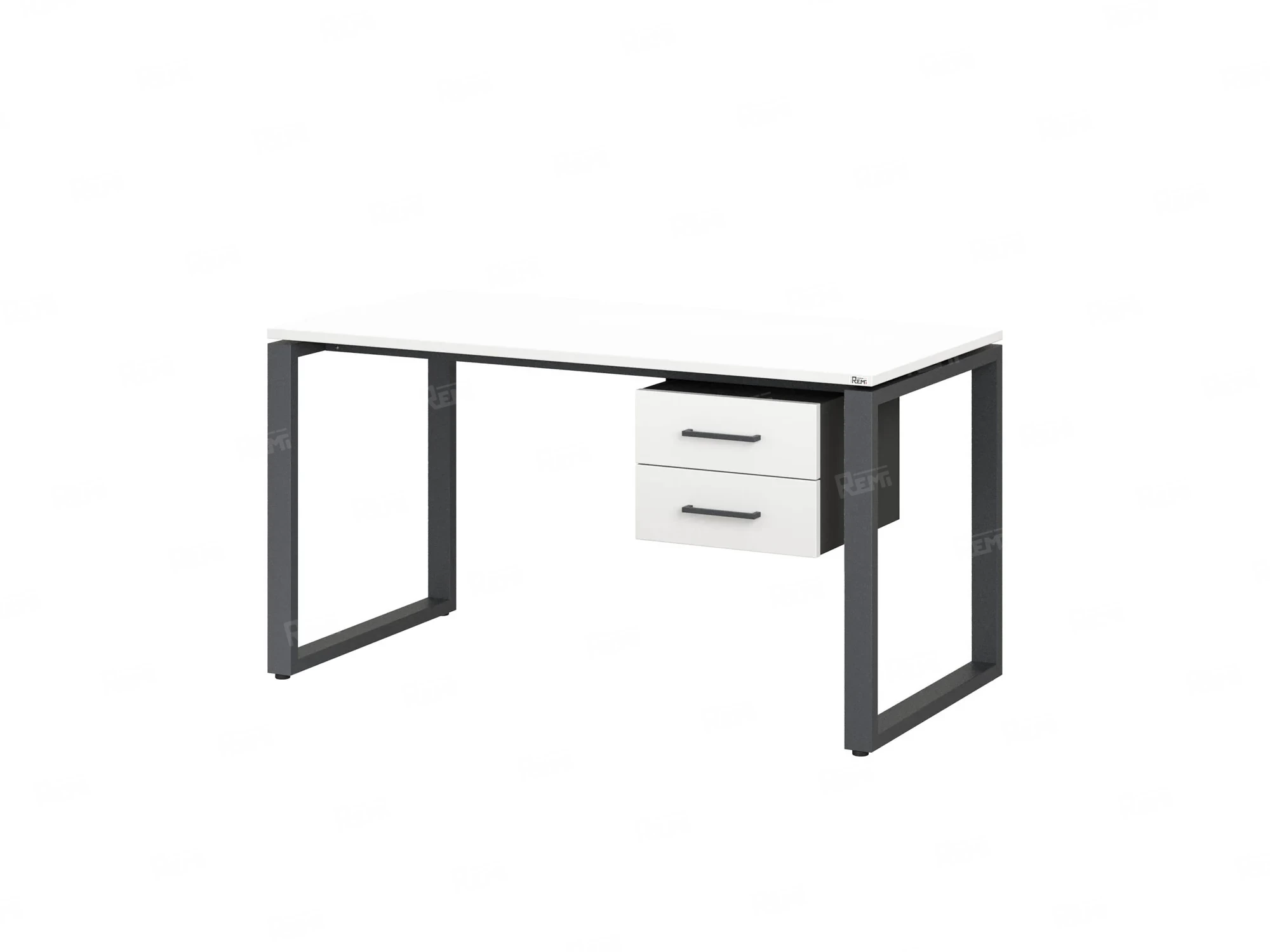 Стол прямой с подвесной тумбой 2 ящика, О-опора 2000x700x750 RM037-20x7 Белый/Серый