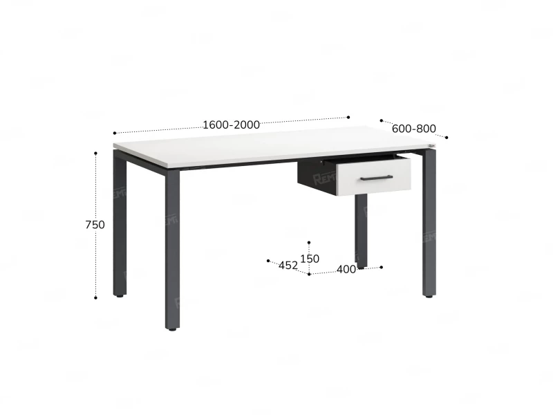 Стол прямой с подвесной тумбой, П-опора 1600x600x750 RM038-16x6 Белый/Серый