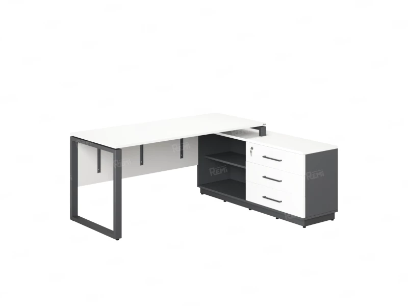 Стол прямой с тумбой R, ЛДСП экран, О-опора 1600x1400x750 RM012R-16x6 Белый/Серый