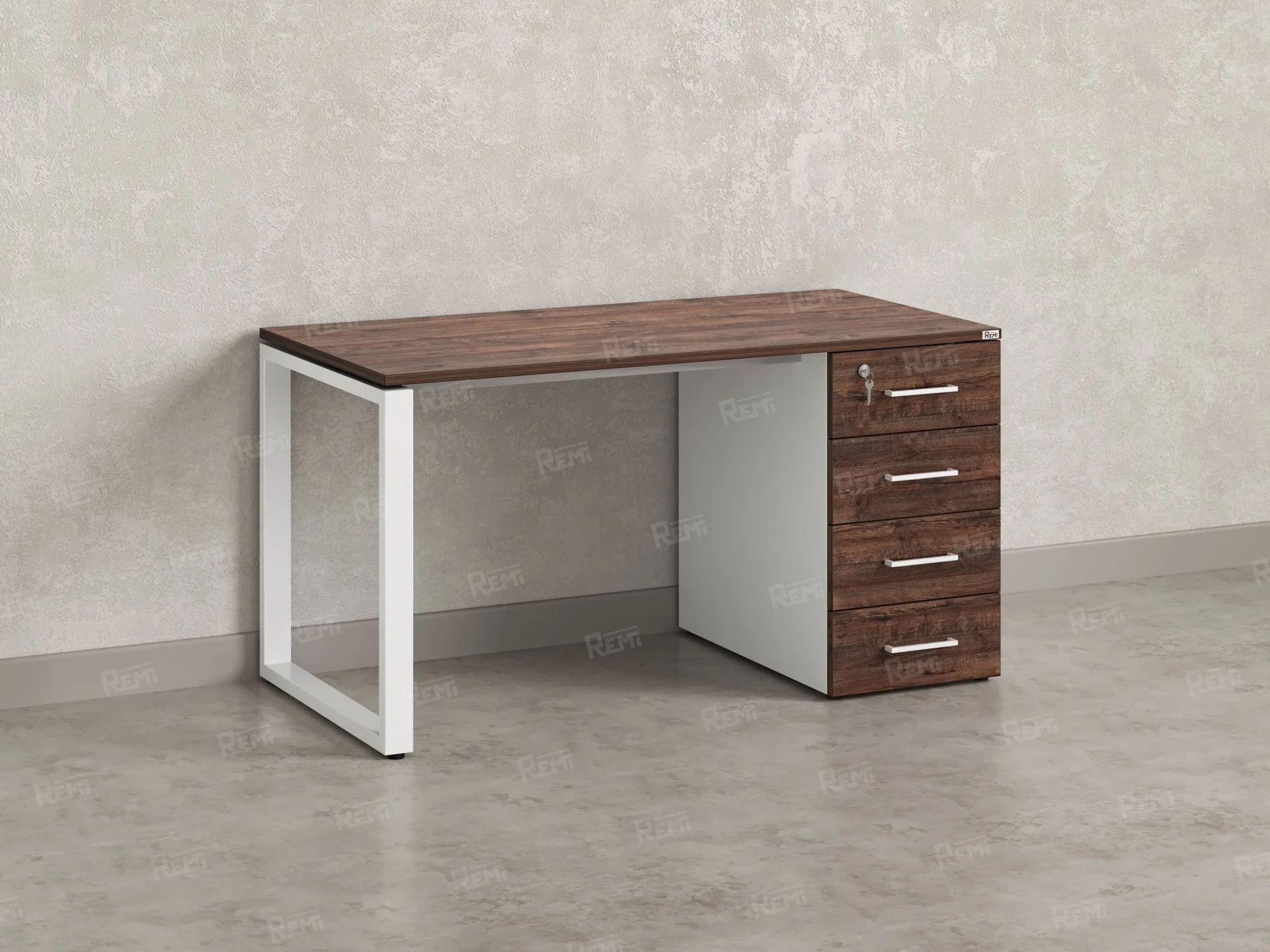 Стол прямой с тумбой на О-образных опоре, правый 1600x700x750 RM105-16x7 Дуб Апрельский шоколад/Белый