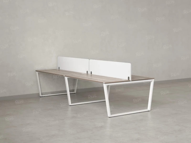 Бенч-система, 4 рабочих места, на U-образных опорах, 2 тканевых экранов 2000x1200x750 RM173-3-10x12 Дуб Маувелла/Белый