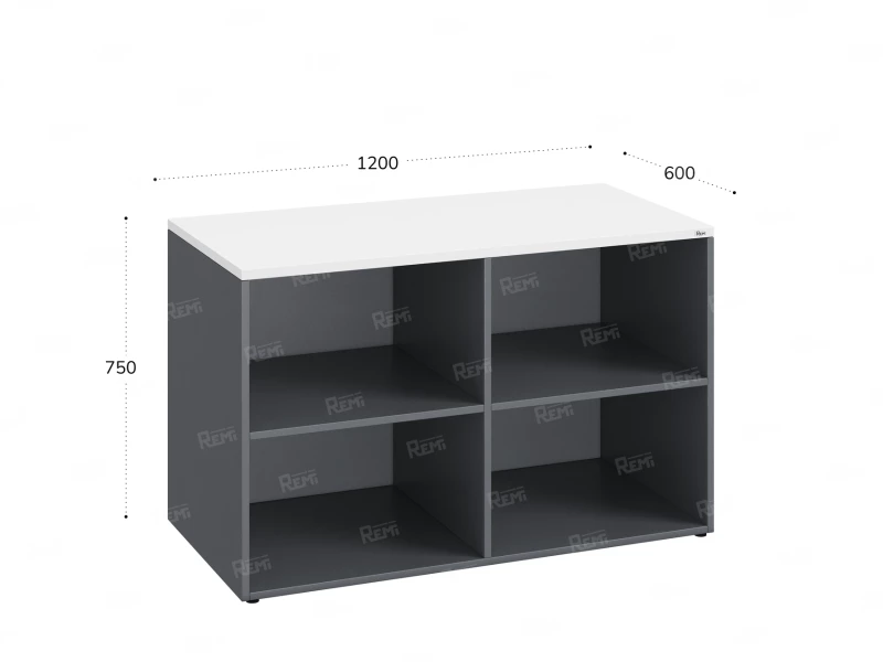 Стеллаж низкий, 4 ячейки 1200х600х750 RM146-12x6 Серый/Серый