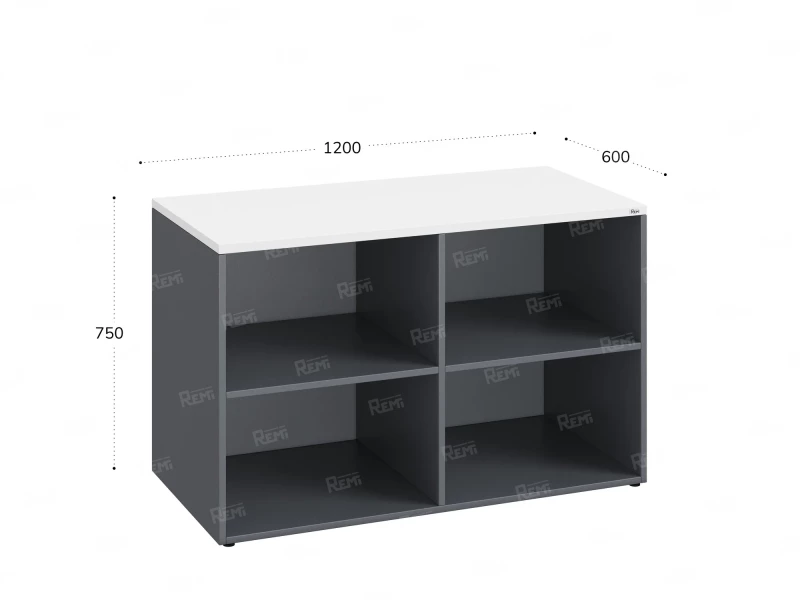 Стеллаж низкий, 4 ячейки 1200х600х750 RM146-12x6 Серый/Серый
