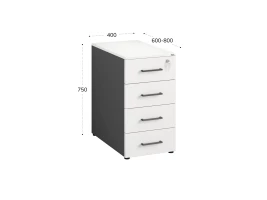 Тумба приставная, 4 ящика 400x600x750 RM121-40x60 Белый/Серый