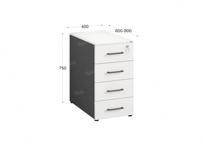 Тумба приставная, 4 ящика 400x600x750 RM121-40x60 Белый/Серый