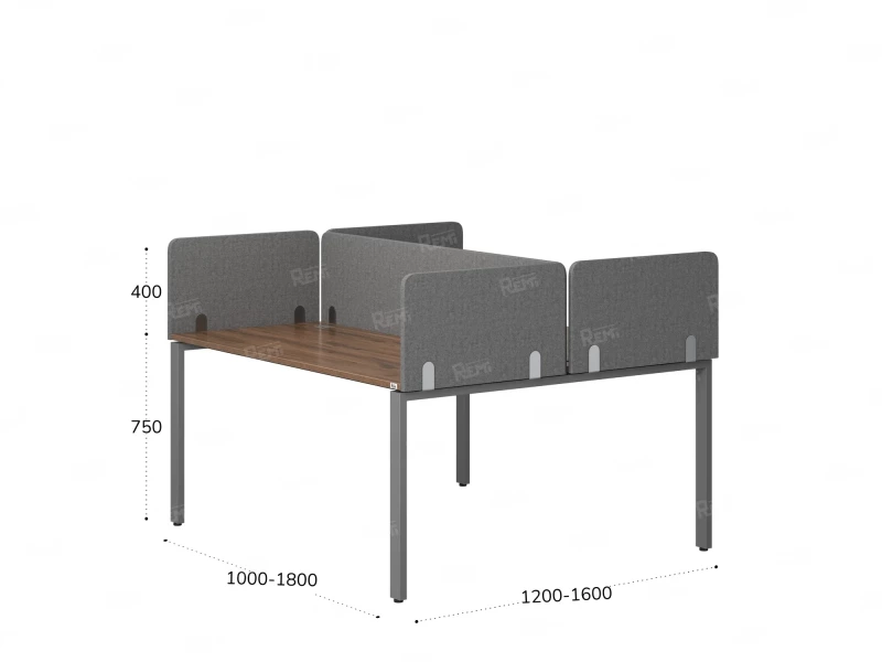 Бенч-система, 2 рабочих места, на П-образных опорах, 5 тканевых экрана 1200x1200x750 RM165-3-12x12 Дуб Юстус/Серый