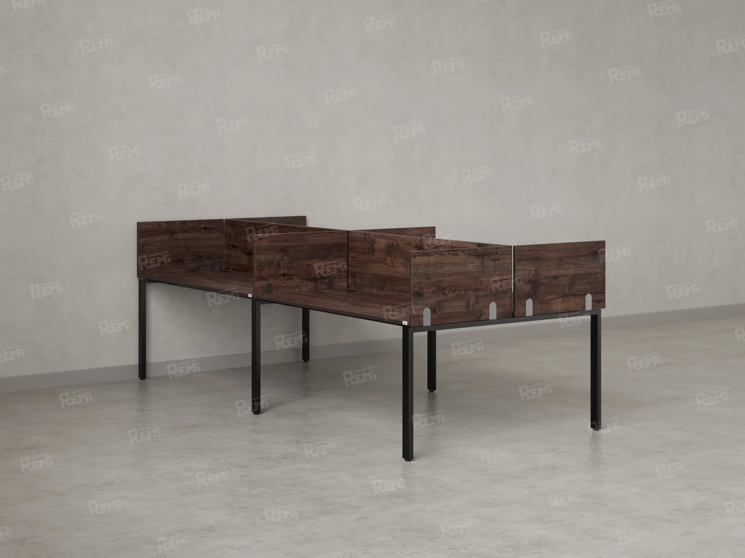 Бенч-система, 4 рабочих места, на П-образных опорах, 8 ЛДСП экранов 2000x1200x750 RM166-2-10x12 Дуб Апрельский шоколад/Черный