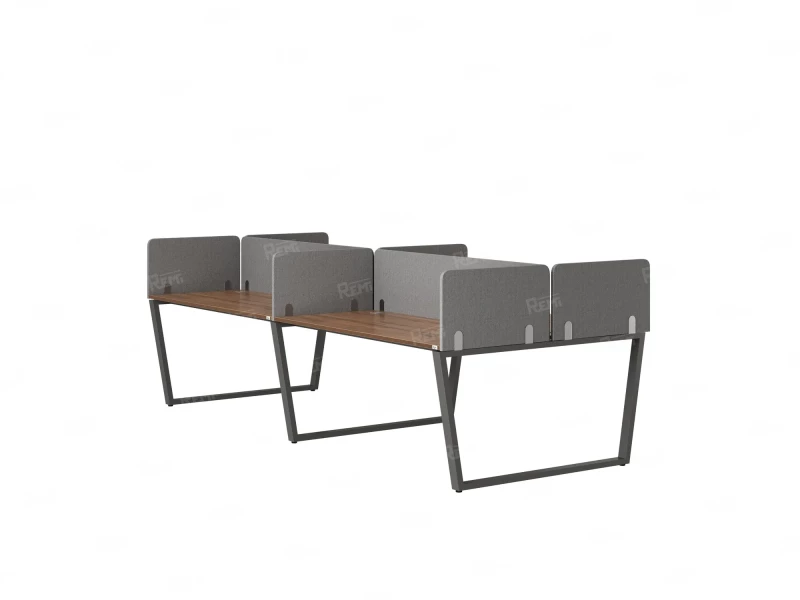 Бенч-система, 4 рабочих места, на U-образных опорах, 8 тканевых экранов 2400x1200x750 RM173-1-12x12 Дуб Юстус/Серый