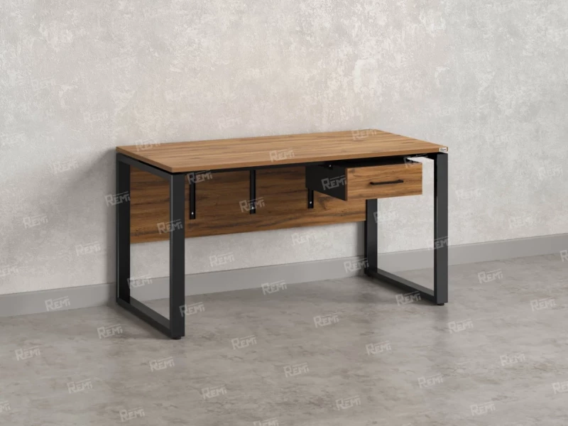 Стол прямой, подвесная тумба, ЛДСП экран, О-опора 1800x800x750 RM032-18x8 Дуб Юстус/Черный