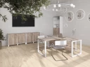 Стол прямой, подвесная тумба, ЛДСП экран, П-опора 1800x800x750 RM031-18x8 Дуб Маувелла/Белый