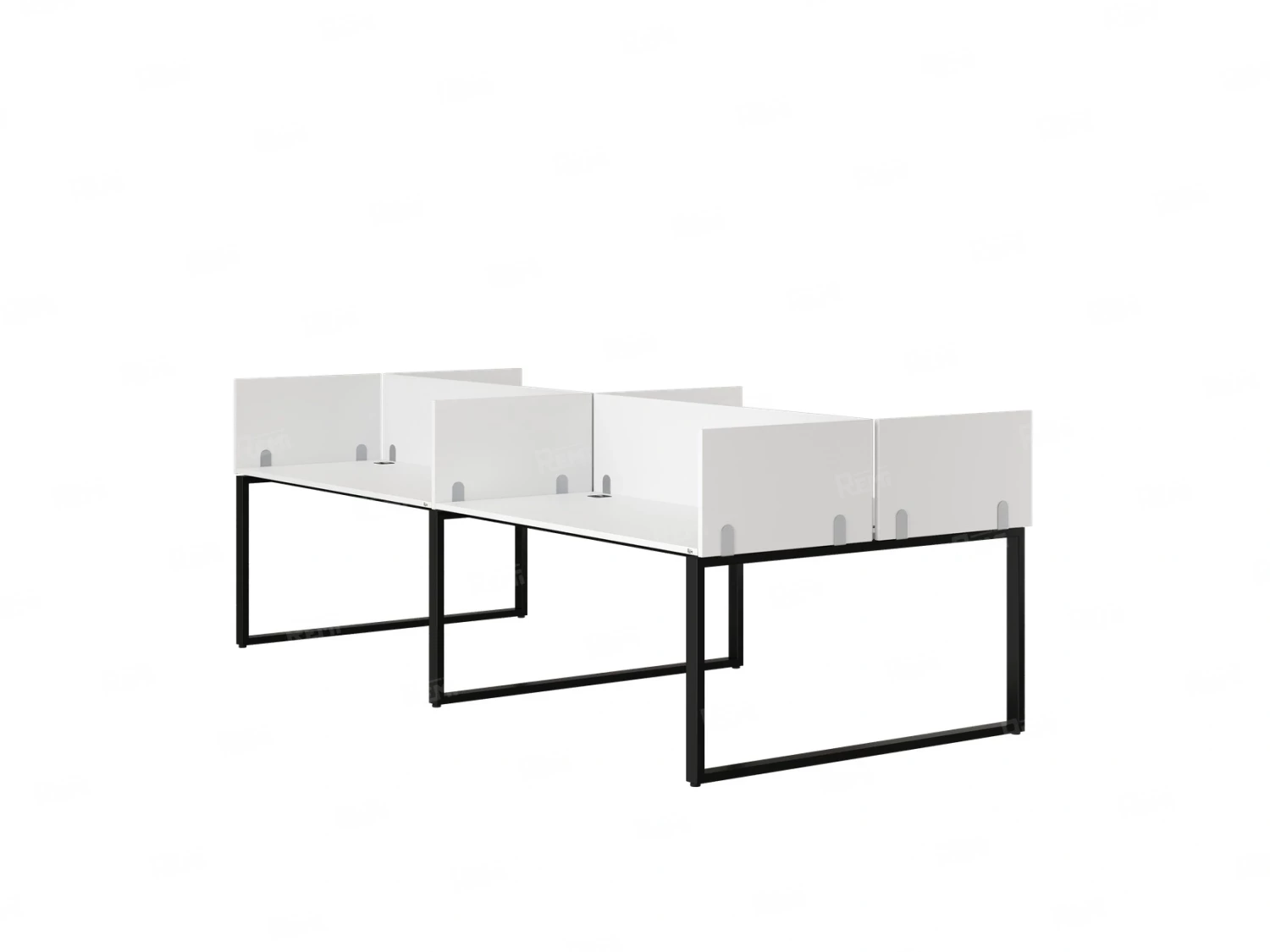 Бенч-система, 4 рабочих места, на О-образных опорах, 8 ЛДСП экранов 3600x1200x750 RM170-1-18x12 Белый/Черный