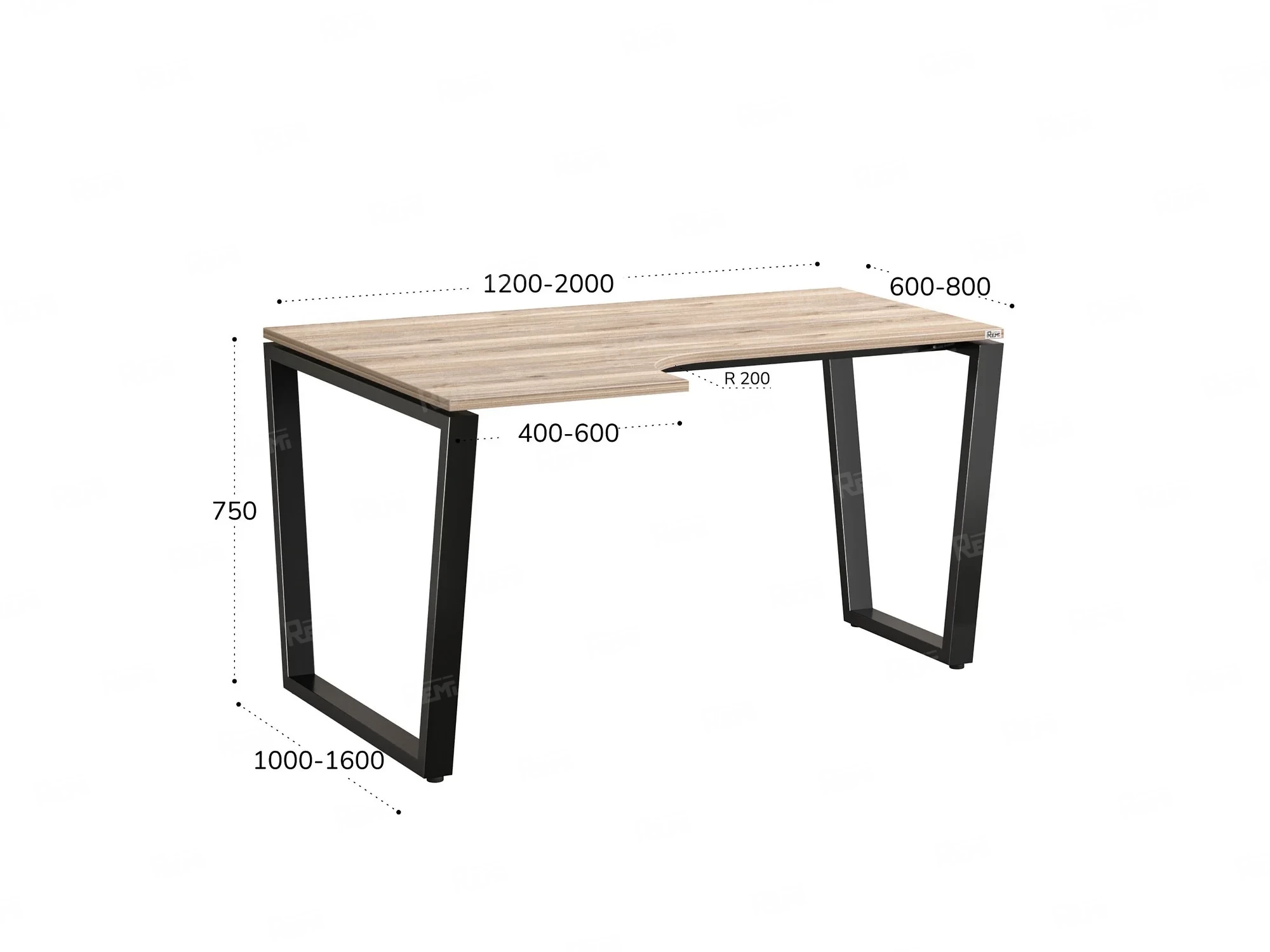 Стол угловой, U-опора, левый 1600x700/900x750, RM051-16x7-9 Дуб Маувелла/Черный