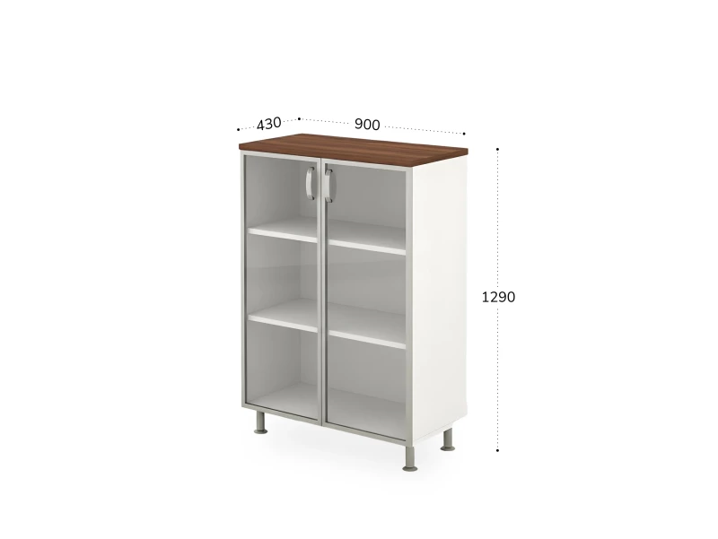 BRL RB054-90х43 Стеллаж закрытый витрина стекло в раме 900х430х1290 Орех Вармия/Белый