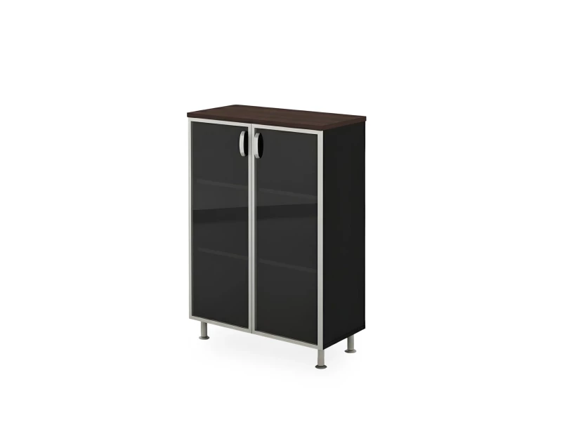 BRL RB054-90х43 Стеллаж закрытый витрина стекло в раме 900х430х1290 Венге/Черный