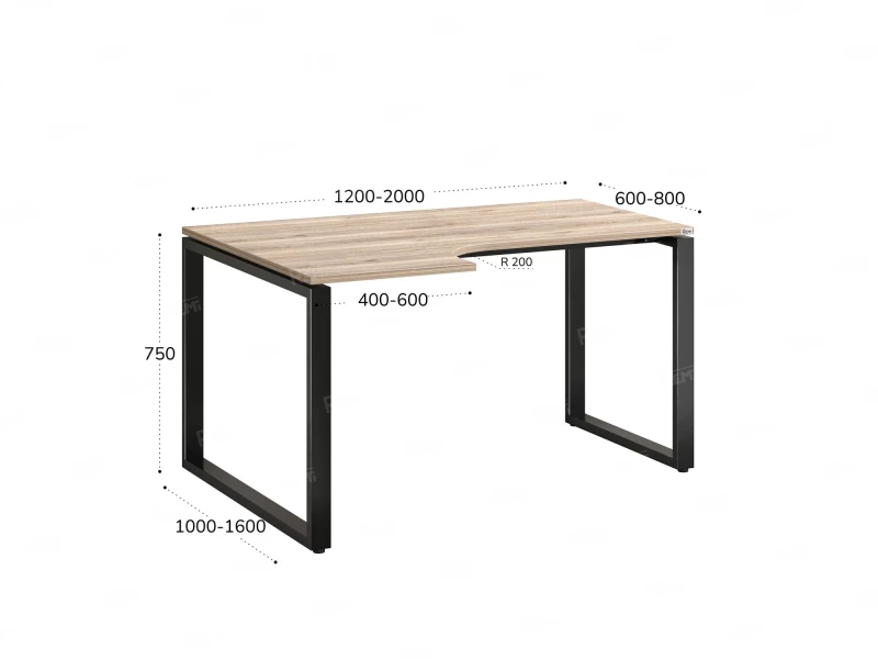 Стол угловой, О-опора, левый 1400x700/900x750, RM055-14x7-9 Дуб Маувелла/Черный