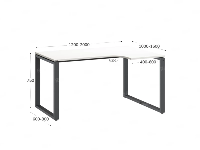 Стол угловой, О-опора, правый 1400x900/1200x750, RM054-14x9-12 Белый/Серый