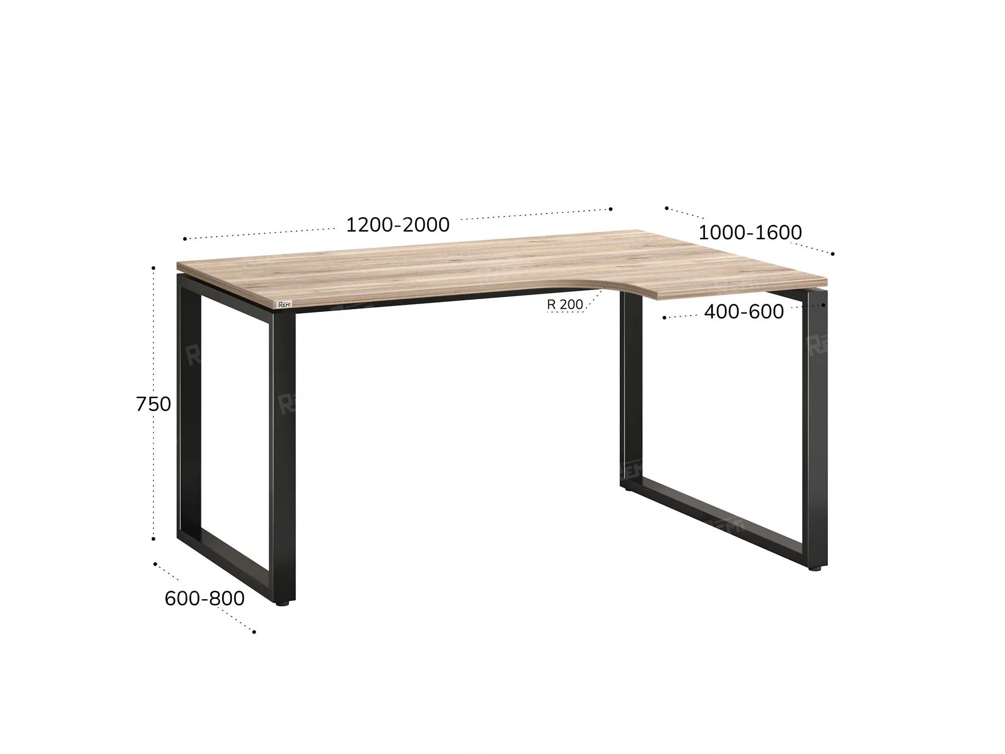 Стол угловой, О-опора, правый 1800x700/900x750, RM054-18x7-9 Дуб Маувелла/Черный