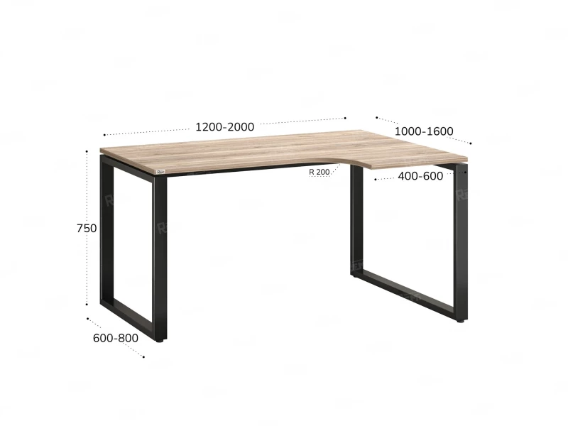 Стол угловой, О-опора, правый 1800x700/900x750, RM054-18x7-9 Дуб Маувелла/Черный