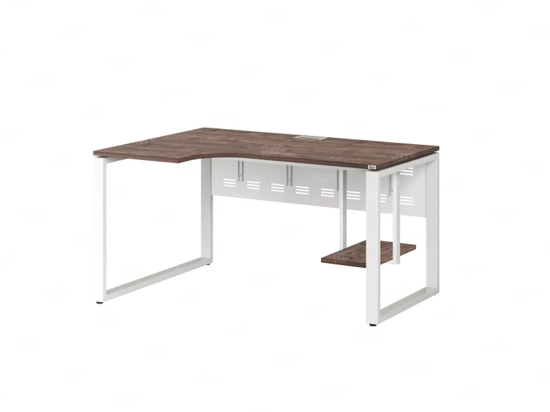 Стол угловой, экран металл, О-опора, левый 1400x600/900x750, RM056-14x6-9 Дуб Апрельский шоколад/Белый