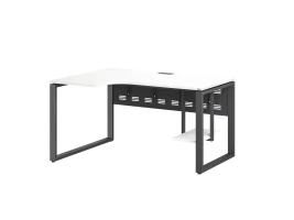 Стол угловой, экран металл, О-опора, левый 1600x900/1200x750, RM056-16x9-12 Белый/Серый