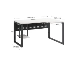 Стол угловой, экран металл, О-опора, левый 1600x900/1200x750, RM056-16x9-12 Белый/Серый