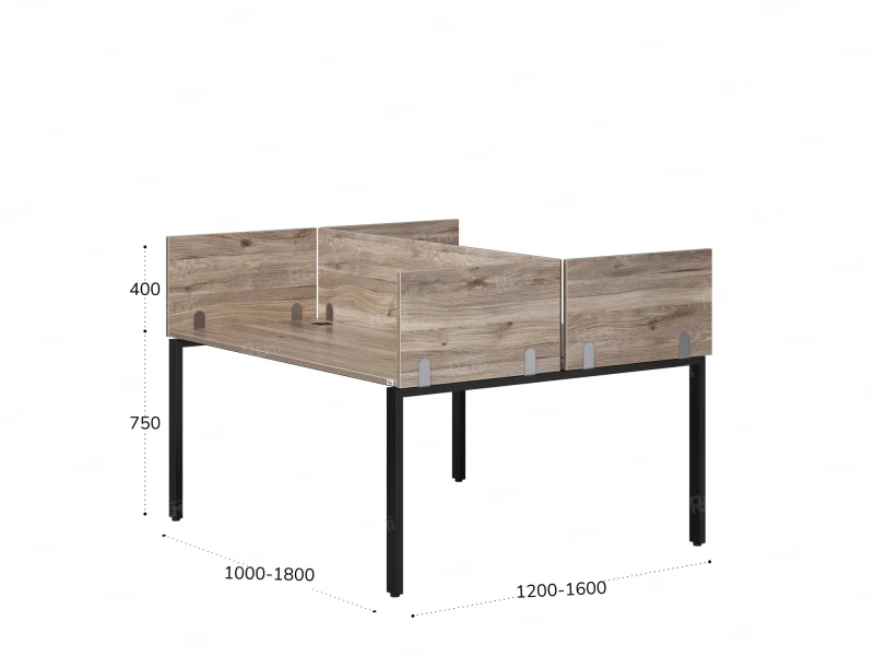 Бенч-система, 2 рабочих места, 5 ЛДСП экранов 1600x1600x750 RM165-4-16x16 Дуб Маувелла/Черный