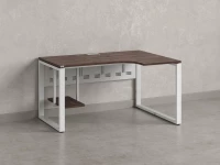 Стол угловой, экран металл, О-опора, правый 1800x600/900x750, RM057-18x6-9 Дуб Апрельский шоколад/Белый